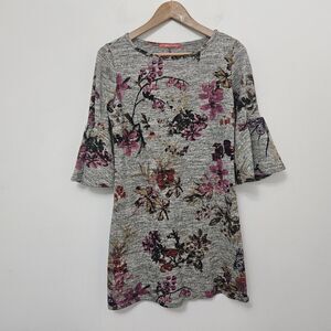 PAOLINO Women's Gray Floral Bell Sleeves Short Casual Dress Size S